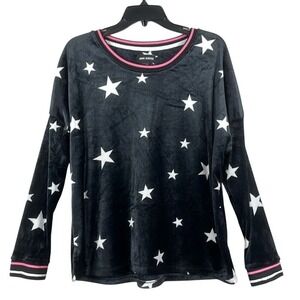 Room Service Womens Long Sleeve Velour Pajama/Lounge Top Size‎ XL Black W/Stars